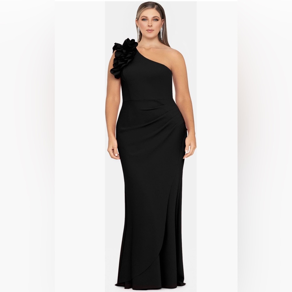 Xscape Black One-Shoulder Evening Gown